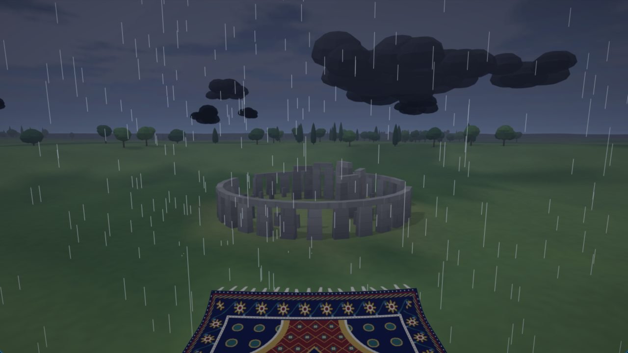 Stonehenge on Salisbury Plain at midnight, in driving rain